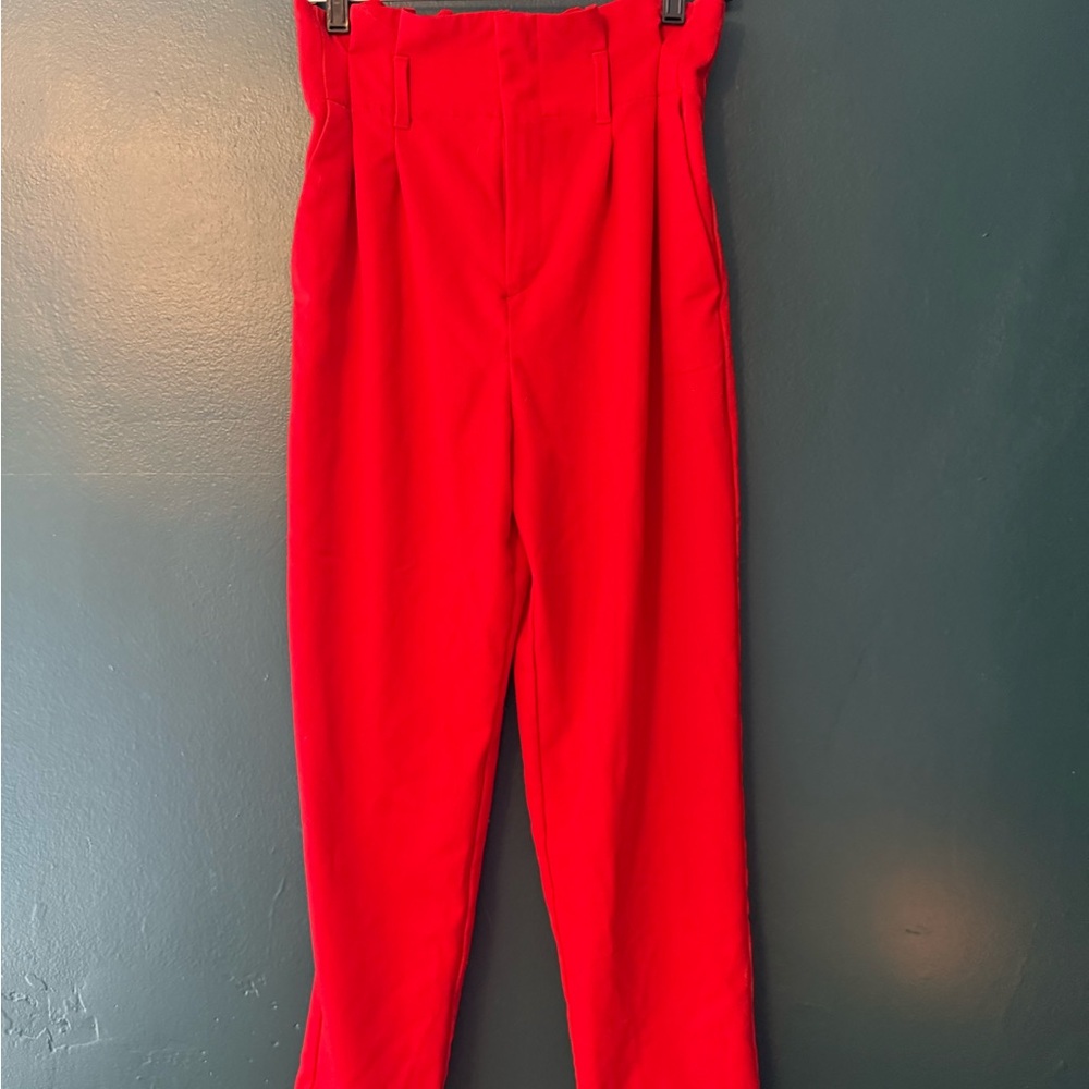 Vibrant Red High-Waisted Pants